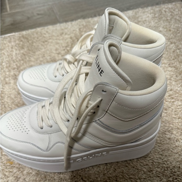 CELINE 990$ White Leather High Top Wedge Sneakers - Platform, Block - Picture 2 of 7